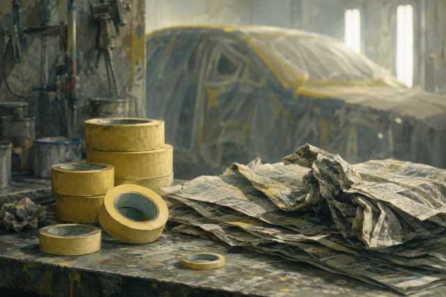 automotive-paint-masking-tape-newspaper-prep